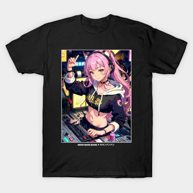 Japanese Kawaii Anime Girl Streetwear - DJ T-Shirt by Neon Bang Bang